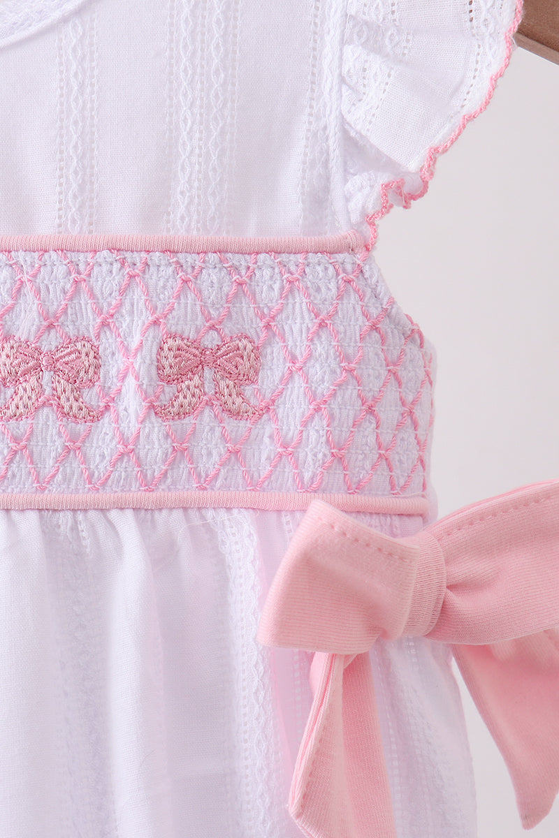 White Bow Smocked Jacquard Bubble