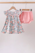 Pink Floral Smocked Bloomer Set