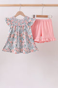 Pink Floral Smocked Set