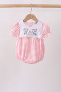 Pink Gingham Animal Embroidered Bubble