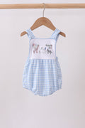 Blue Gingham Animal Embroidered Bubble