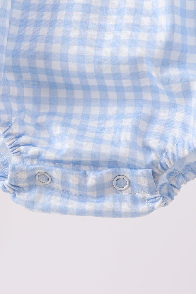 Blue Gingham Animal Embroidered Bubble