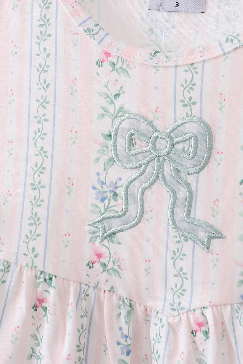 Bow Floral Applique Bloomer Set