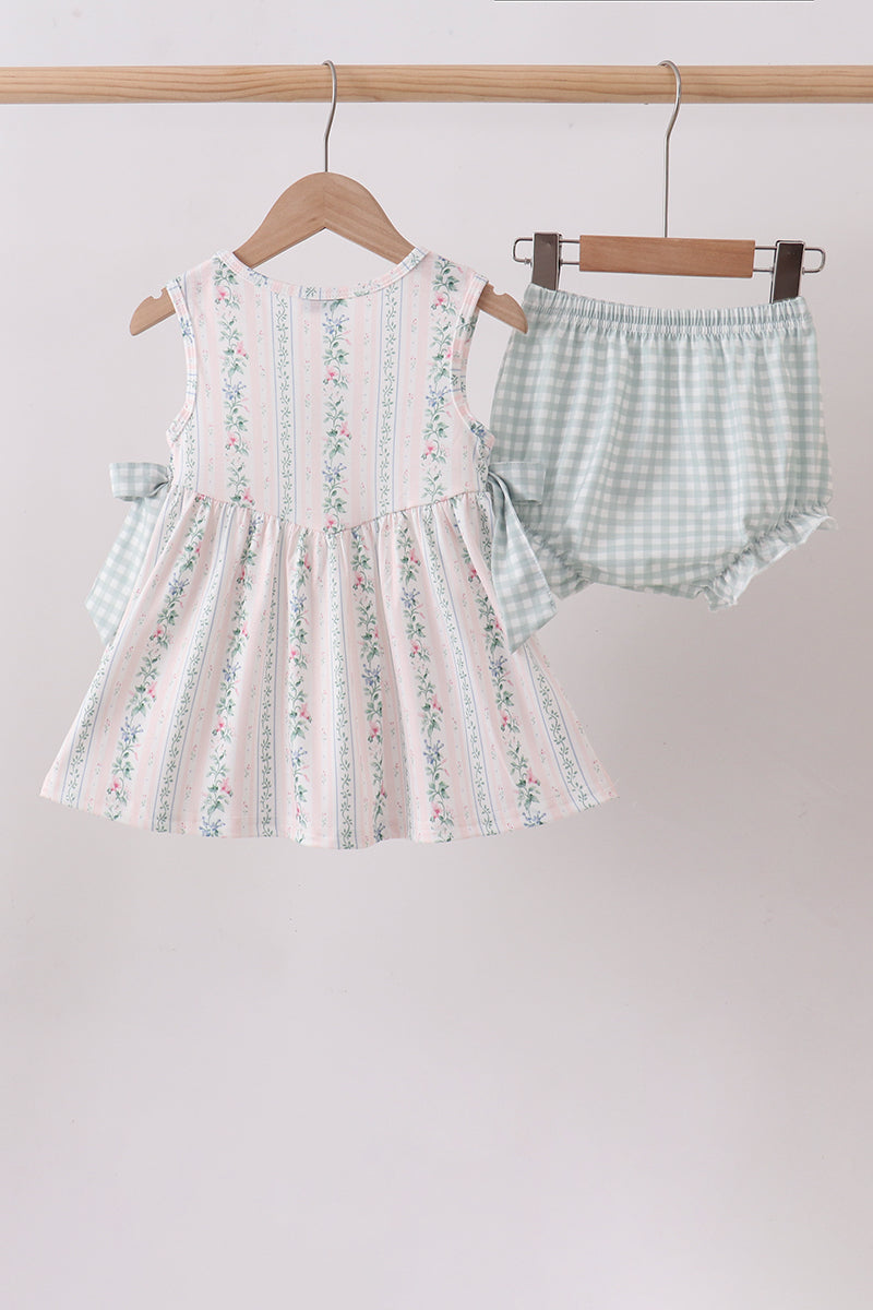 Bow Floral Applique Bloomer Set