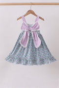 Purple floral print bow ruffle dress