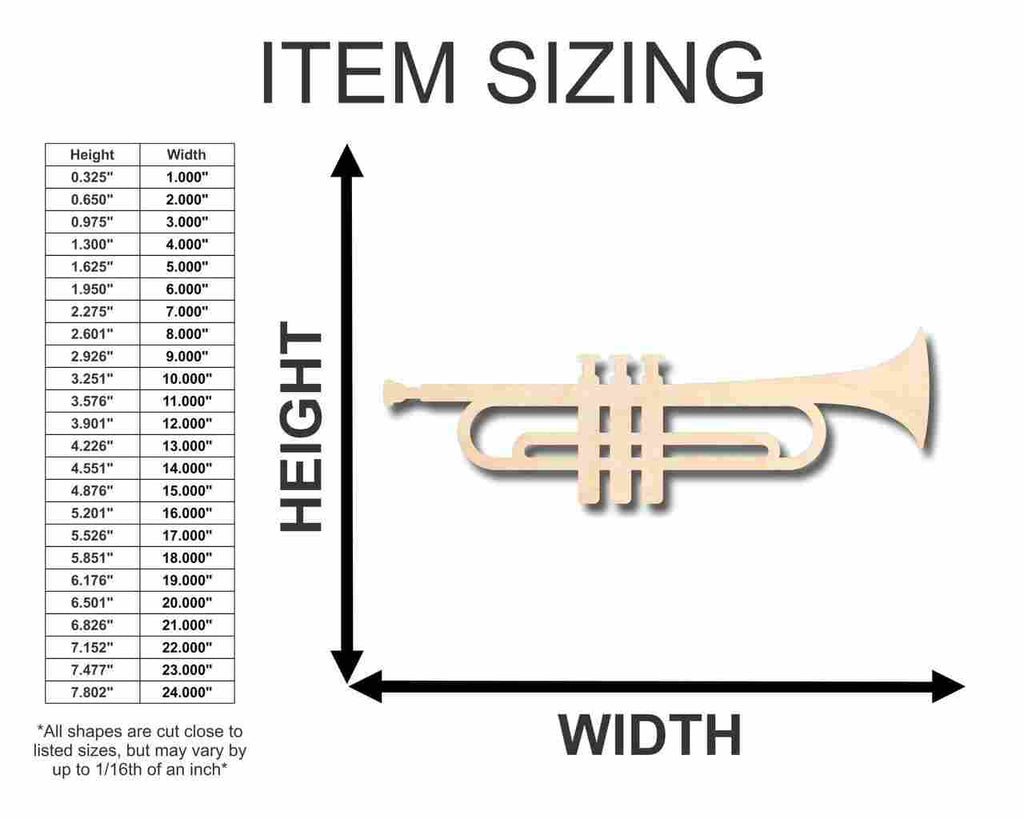 Unfinished Wood Trumpet Shape - Music - Craft - up to 46" DIY