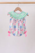 Green Bow Embroidered Checkered Bubble