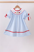 Blue School Bus Smocked Gingham Dress