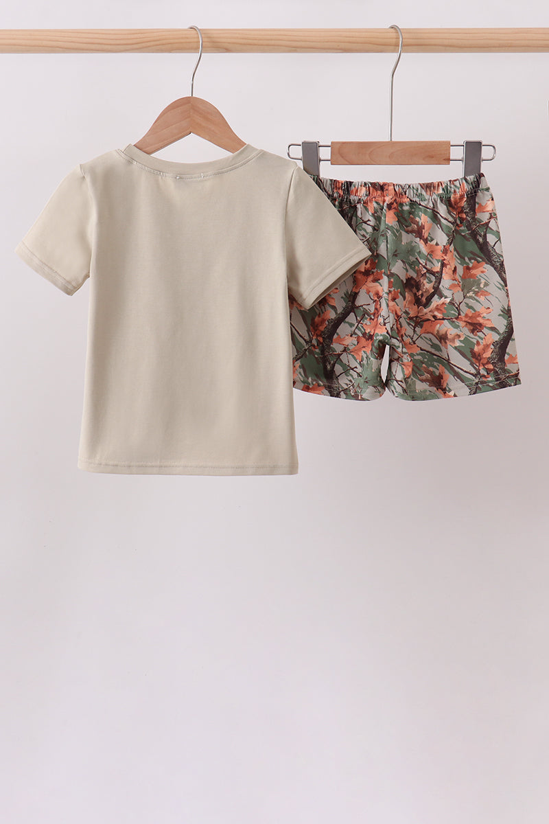 Camo Wildlife Embroidered Shorts Set