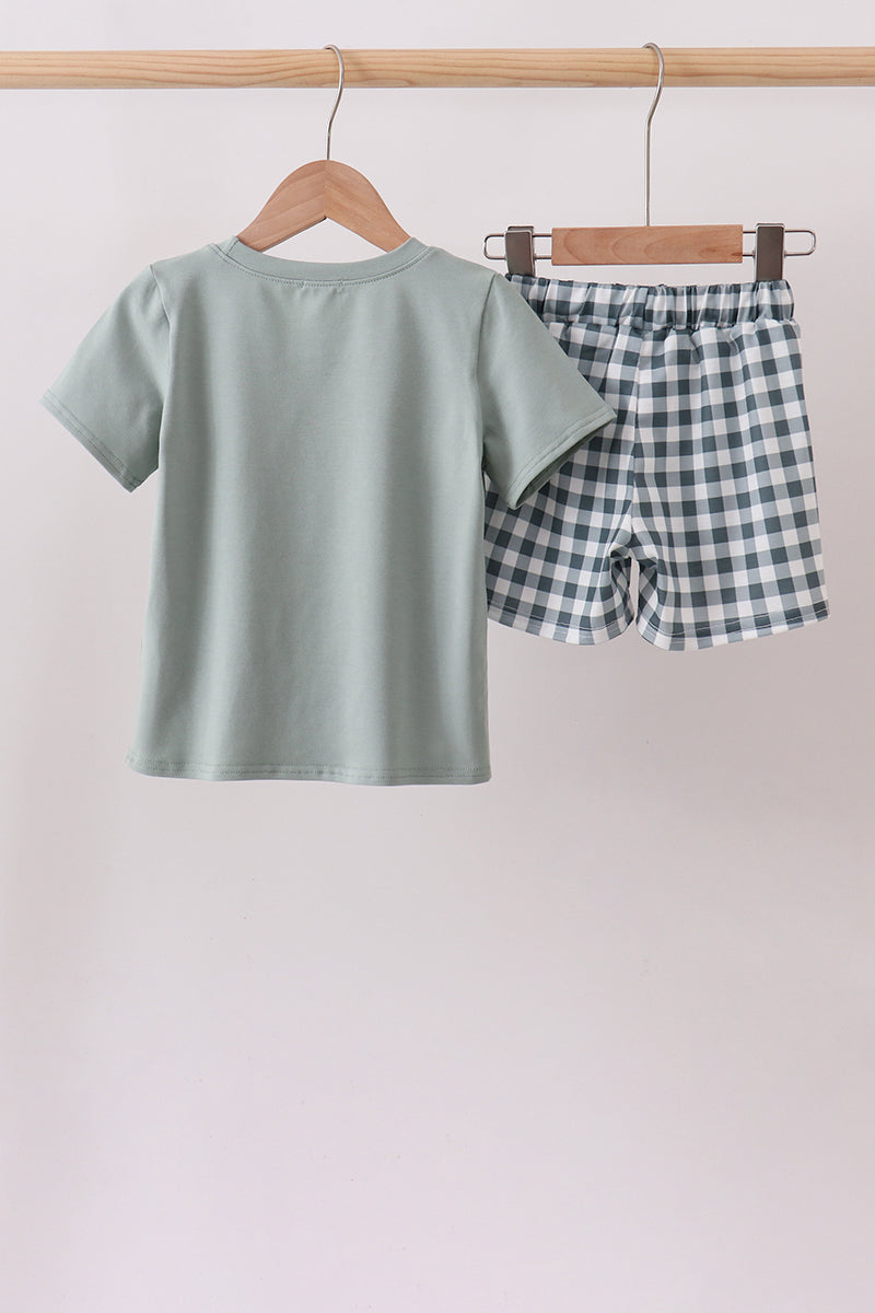 Green Fish Applique Shorts Set