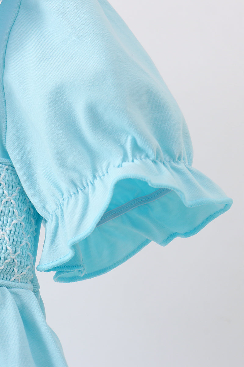 Blue Apple Smocked Lace Dress