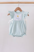 Light blue character embroidery ruffle bubble