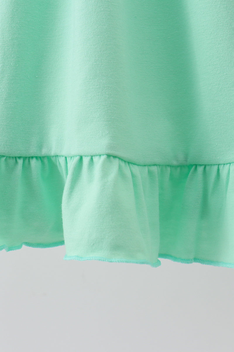 Green character embroidery ruffle dress