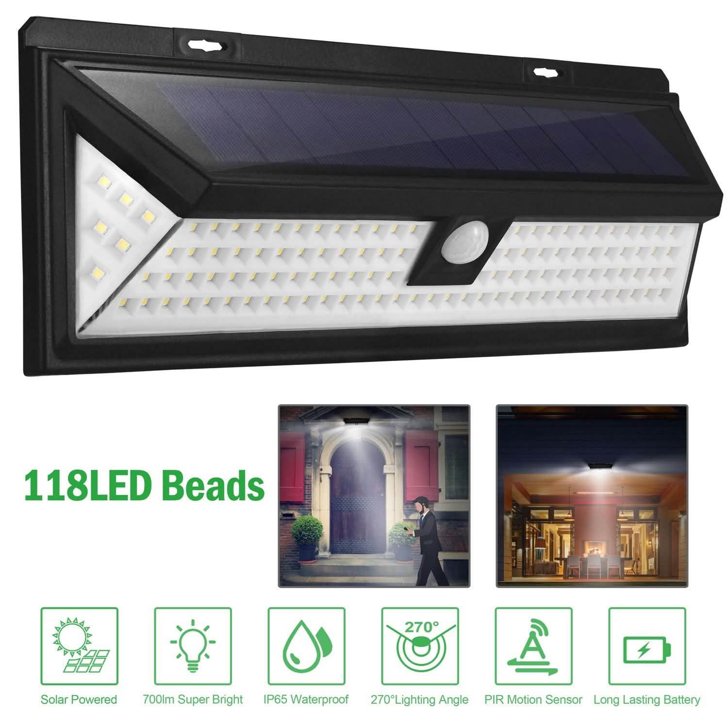 118 LEDs Solar Wall Light Outdoor Motion Sensor Lamp