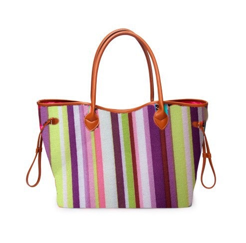 Women’s Rainbow Striped Tote – Multicolor Handbag, Shoulder Beach Shopper