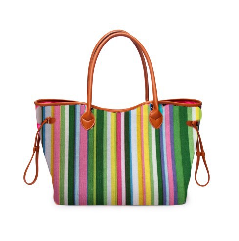 Women’s Rainbow Striped Tote – Multicolor Handbag, Shoulder Beach Shopper