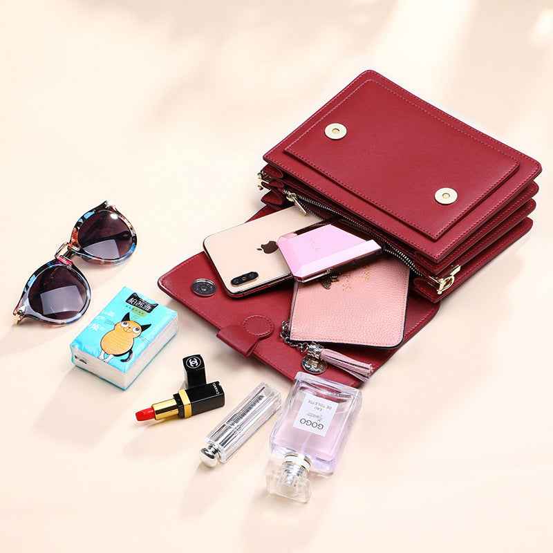 Small genuine leather handbags casual shoulder bag square shape crossbody