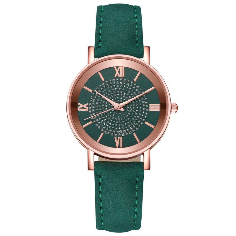 Womens Watches Bracelet Set Starry Sky Ladies Watch Casual Leather Student Quartz Wristwatch Luxury Fashion Minimalist Leather Strap Dress Analogue Quartz Round Elegant Watch