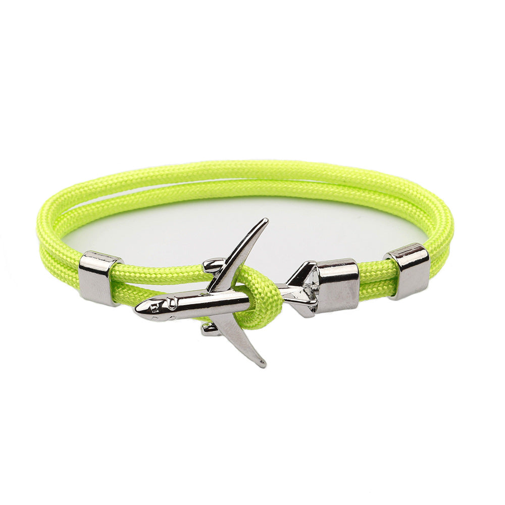 Modern Fashion Airplane Anchor Bracelets Men Charm Rope Chain Paracord Bracelet Women Male Air Force Style Wrap Metal Sport Hook Gift