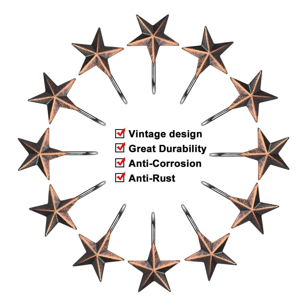 12-Pieces: Anti-Rust Star Decorative Shower Curtain Hooks
