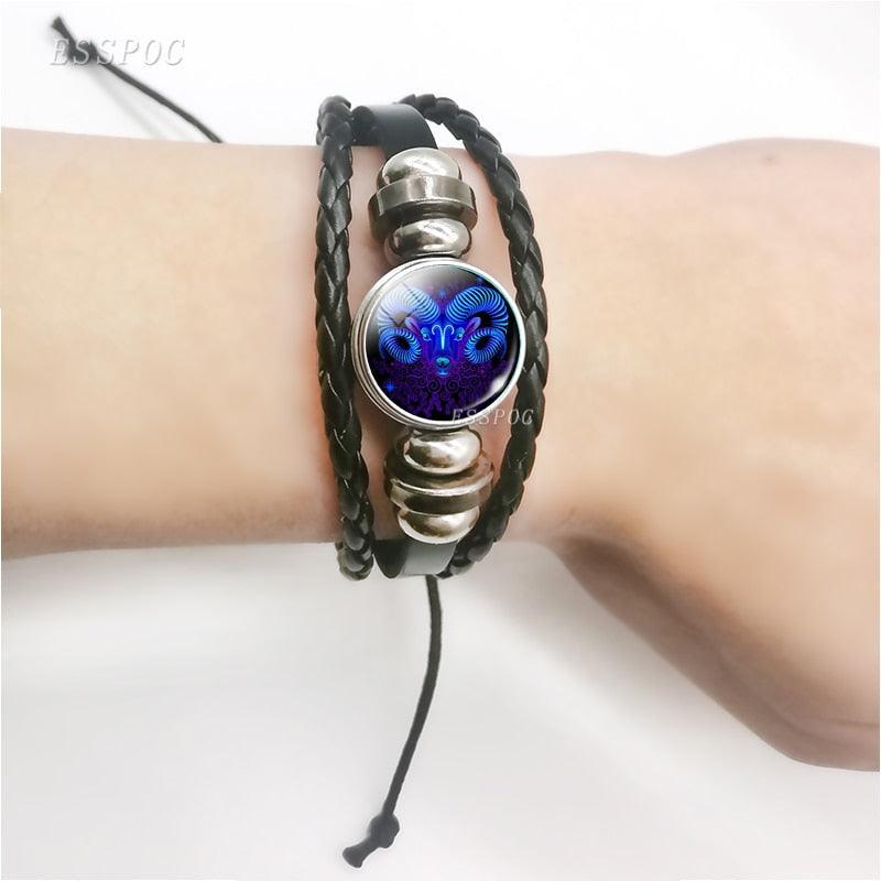 12 Zodiac Signs Charm Bracelet Men Women Fashion Multilayer Weave Leather Charms 12 Twelve Constellations PU Leather Bracelet Braided Punk Zodiac Sign Bangle