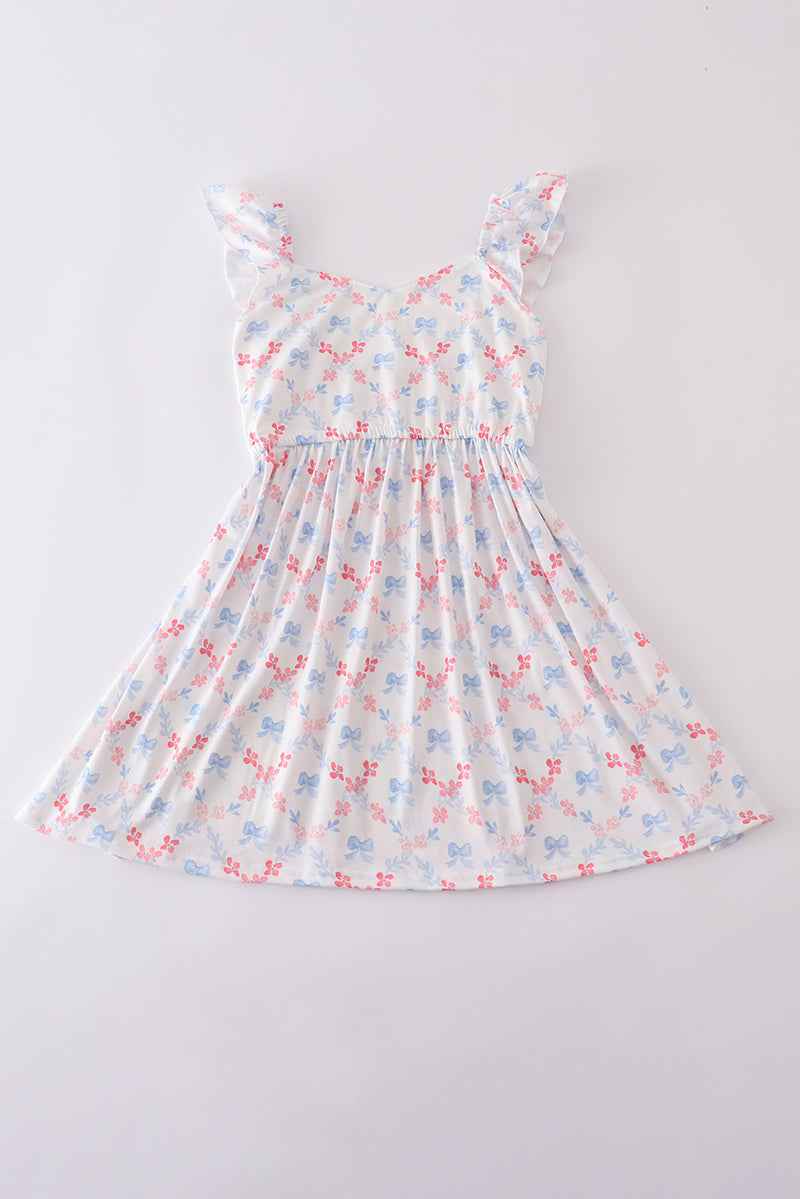 Blue bow lattice print mom&me dress