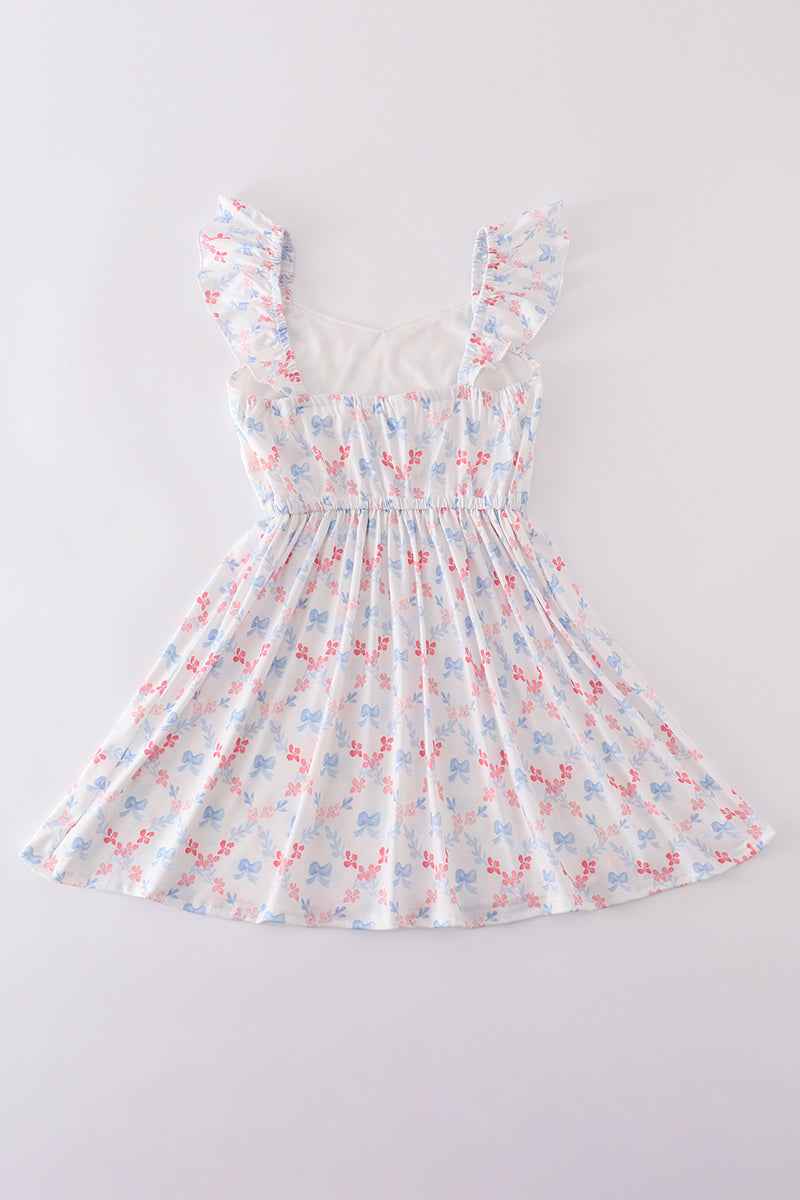 Blue bow lattice print mom&me dress