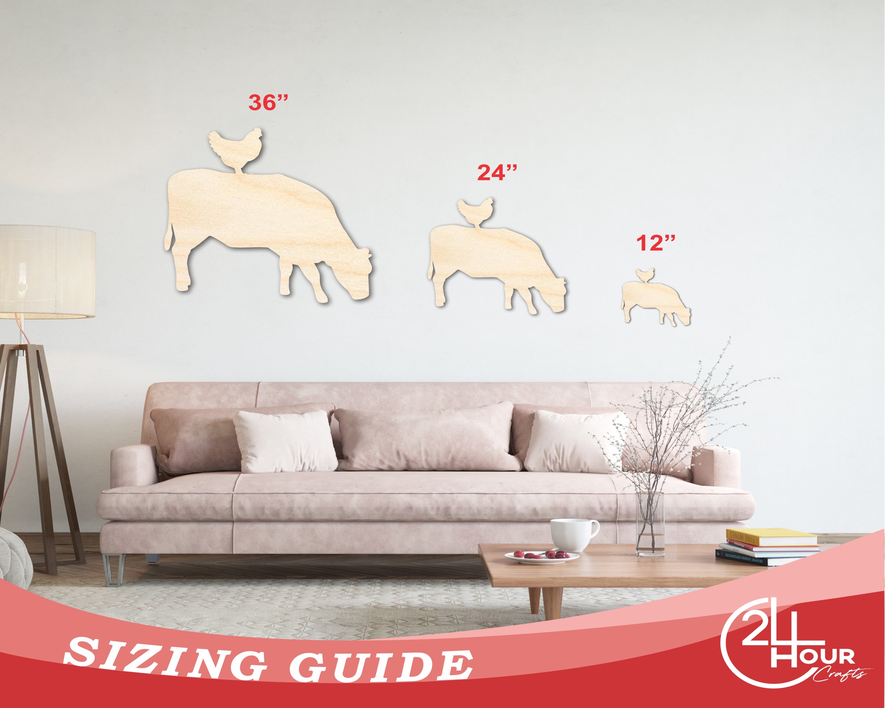 Unfinished Wood Cow Chicken Shape - Craft - up to 46" DIY