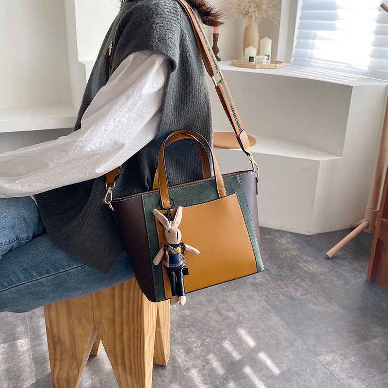 Women's Vegan Leather Tote Bag | Contrast Patchwork Crossbody Bag