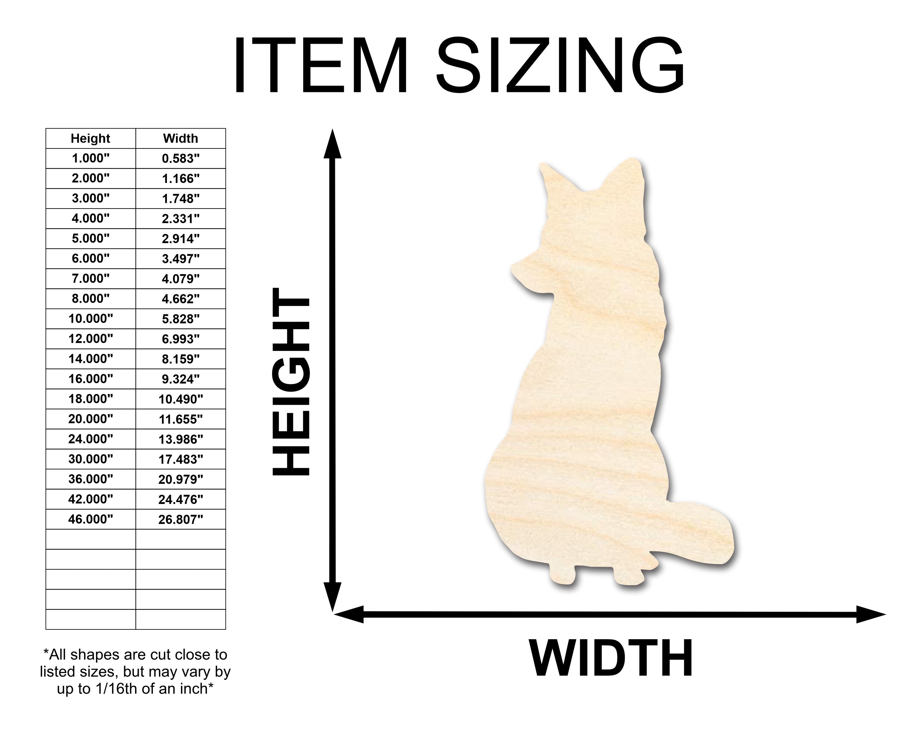 Unfinished Wood Sitting Fox Shape - Craft - up to 46" DIY