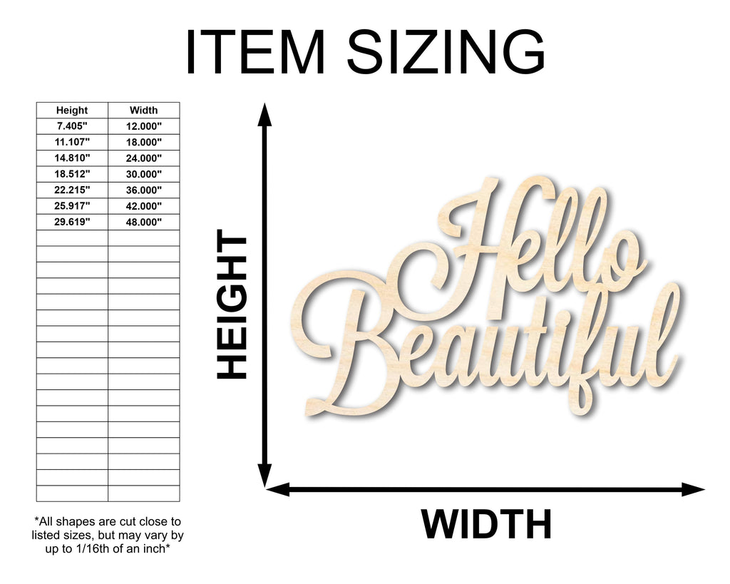 Unfinished Wood Hello Beautiful Shape - Word Craft - up to 46"