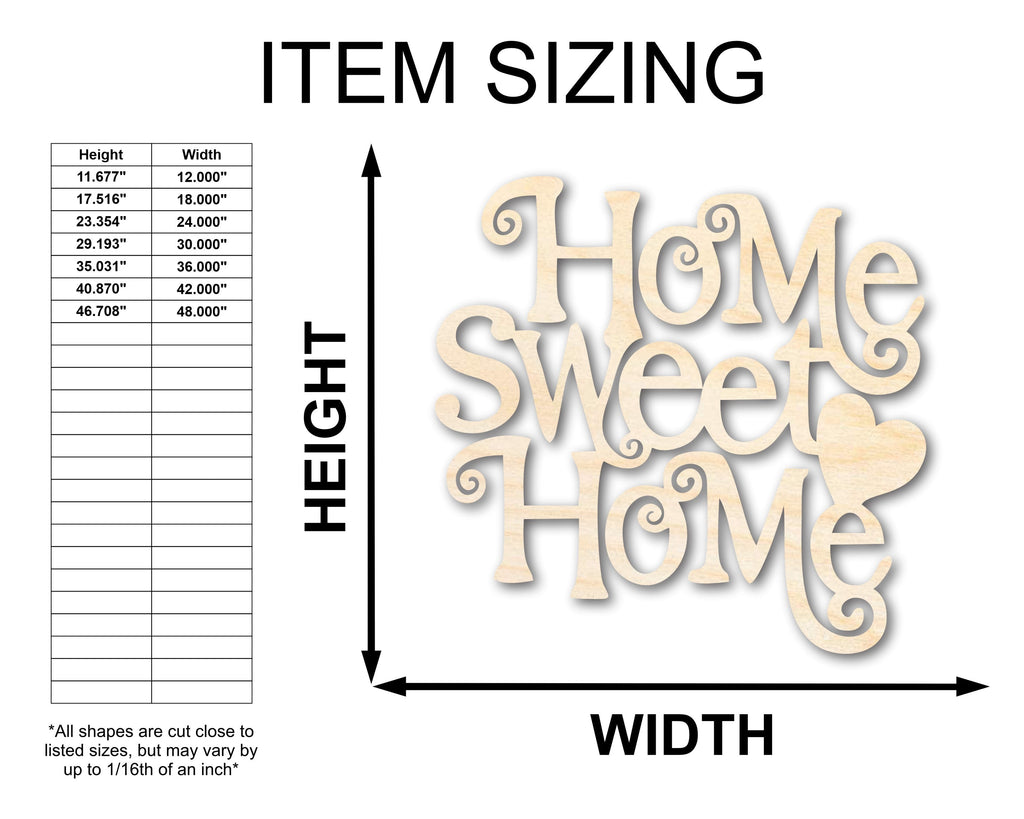 Unfinished Wood Home Sweet Home Shape - Word Craft - up to 46"
