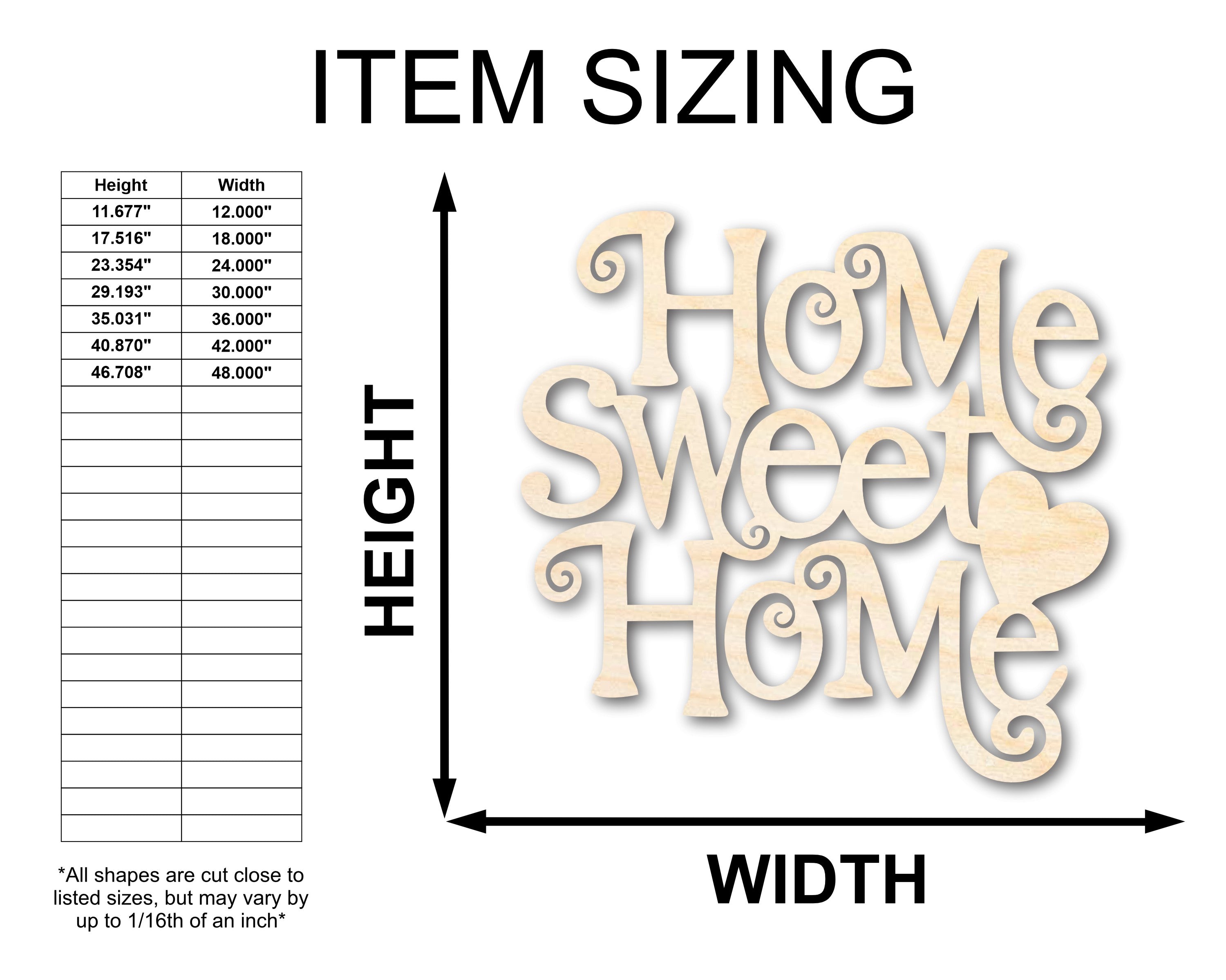Unfinished Wood Home Sweet Home Shape - Word Craft - up to 46"