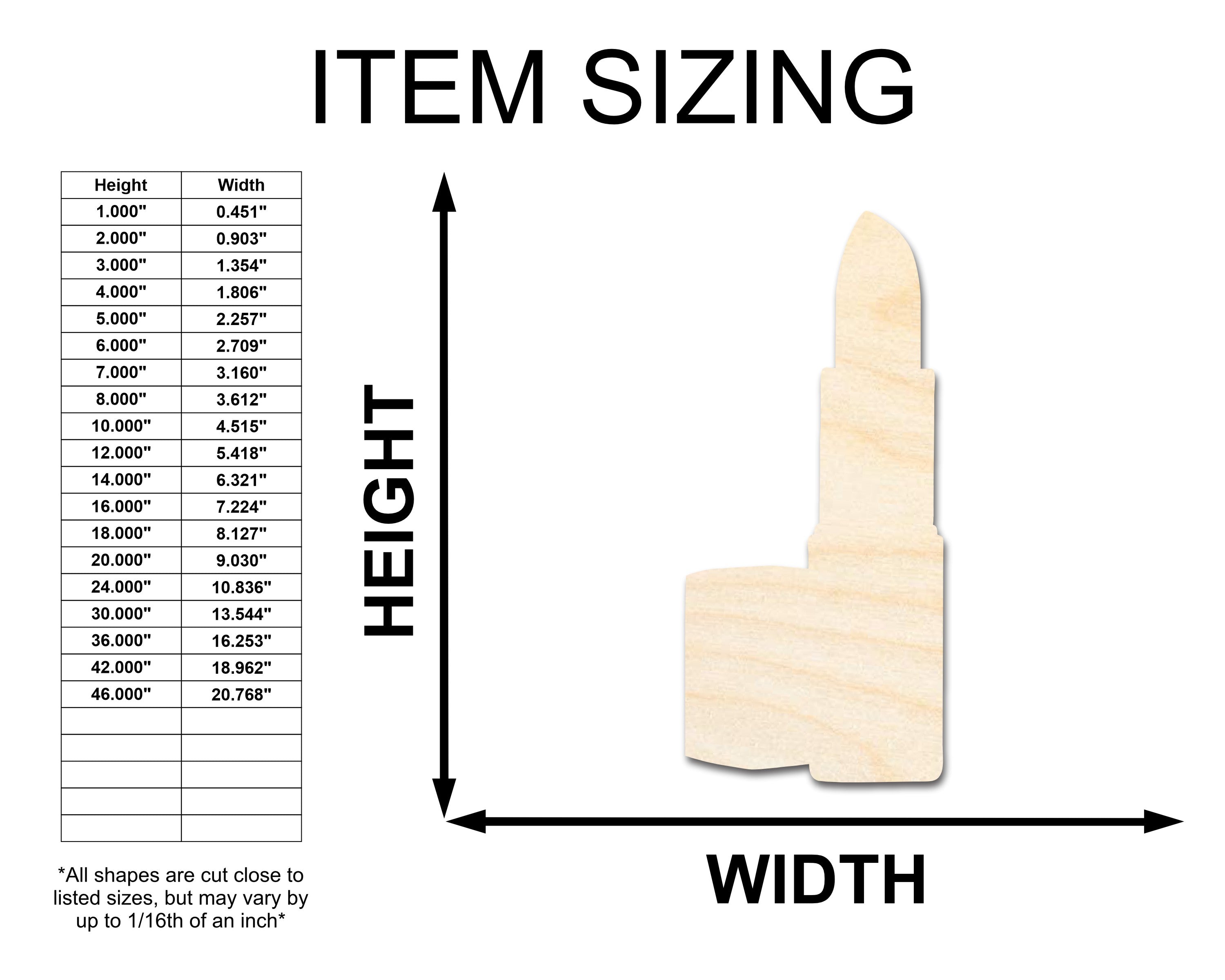 Unfinished Wood Lipstick Shape - Craft - up to 46" DIY