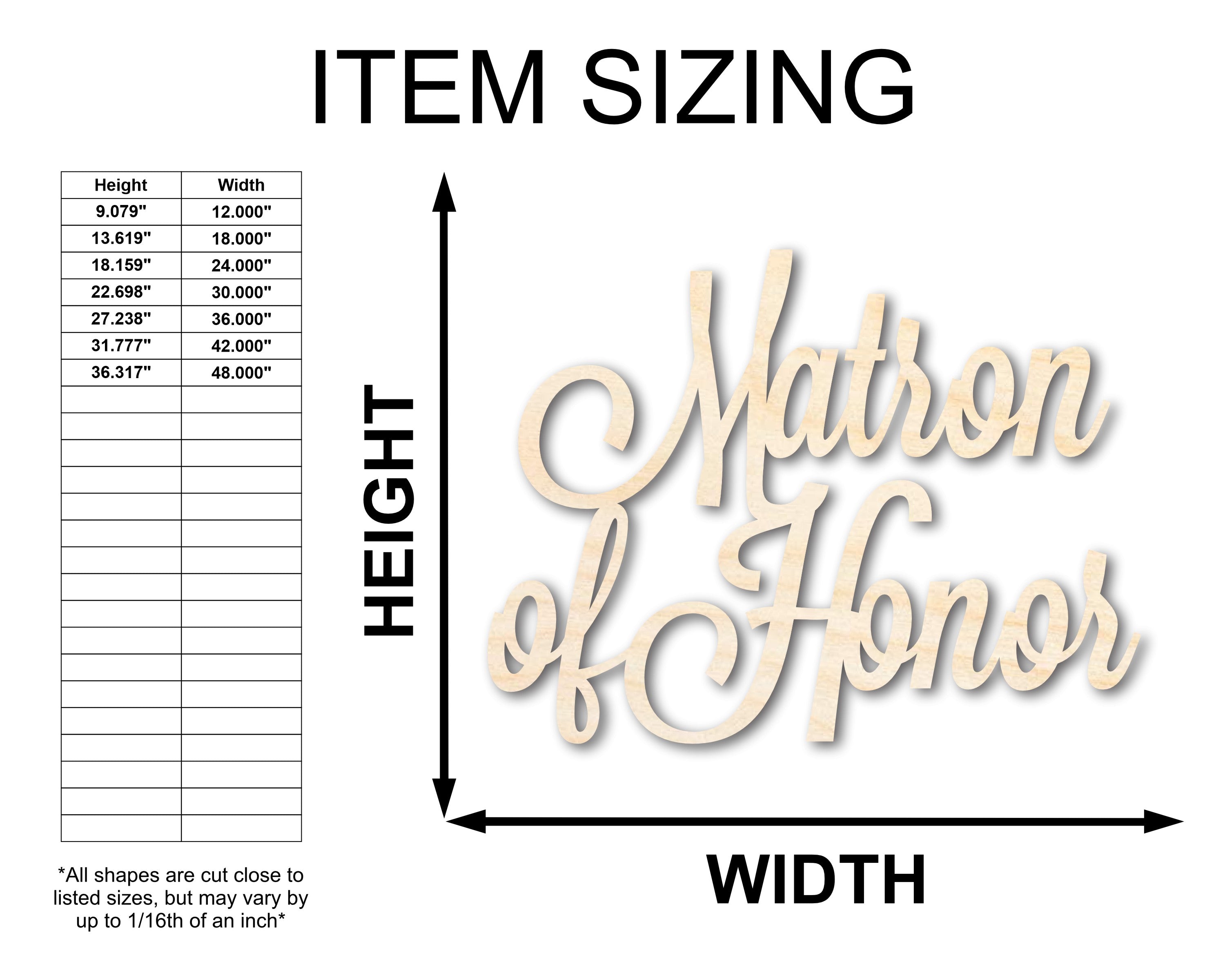 Unfinished Wood Matron of Honor Shape - Word Craft - up to 46"