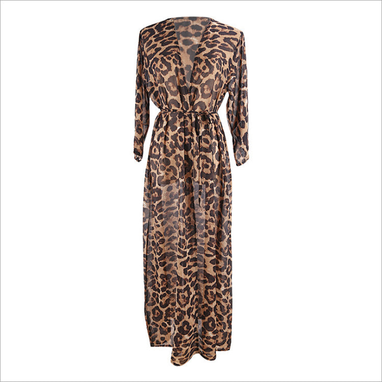 Chiffon Leopard Dot Bikini Cover-Up ¨C Sheer Resort Cardigan, Beach Kimono Sun Protection Dress
