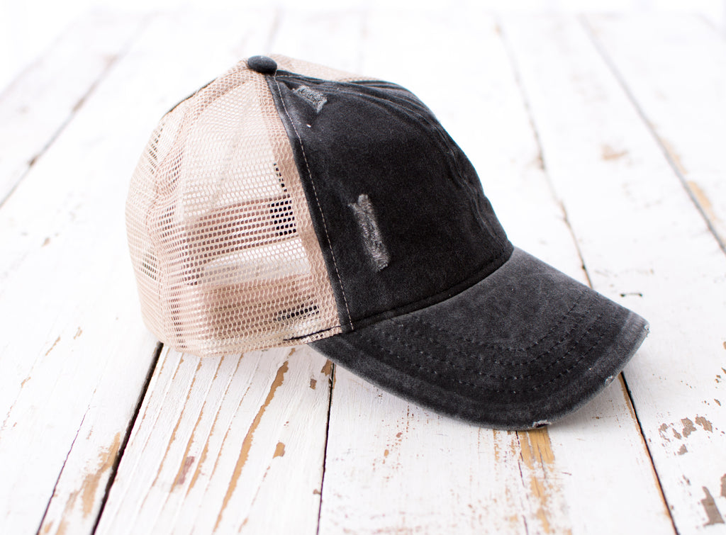 Distressed Messy Bun Caps | Adjustable