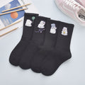 4Pair Spring And Summer Combed Out Of Pure Cotton Socks Mid Waist Fashion Bear Socks Cute Animal Socks Kawaii Cute Cartoon Purple College Socks For Men And Women