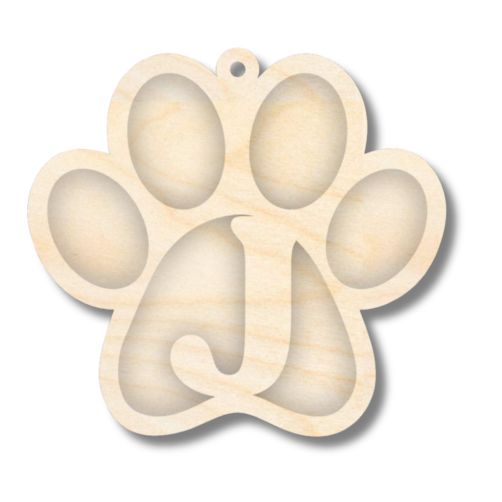 Unfinished Wood Layered Letter Paw Print Tags | A-Z | 2 Piece | 5" Wide | 1/8" Wood | Wood Craft DIY