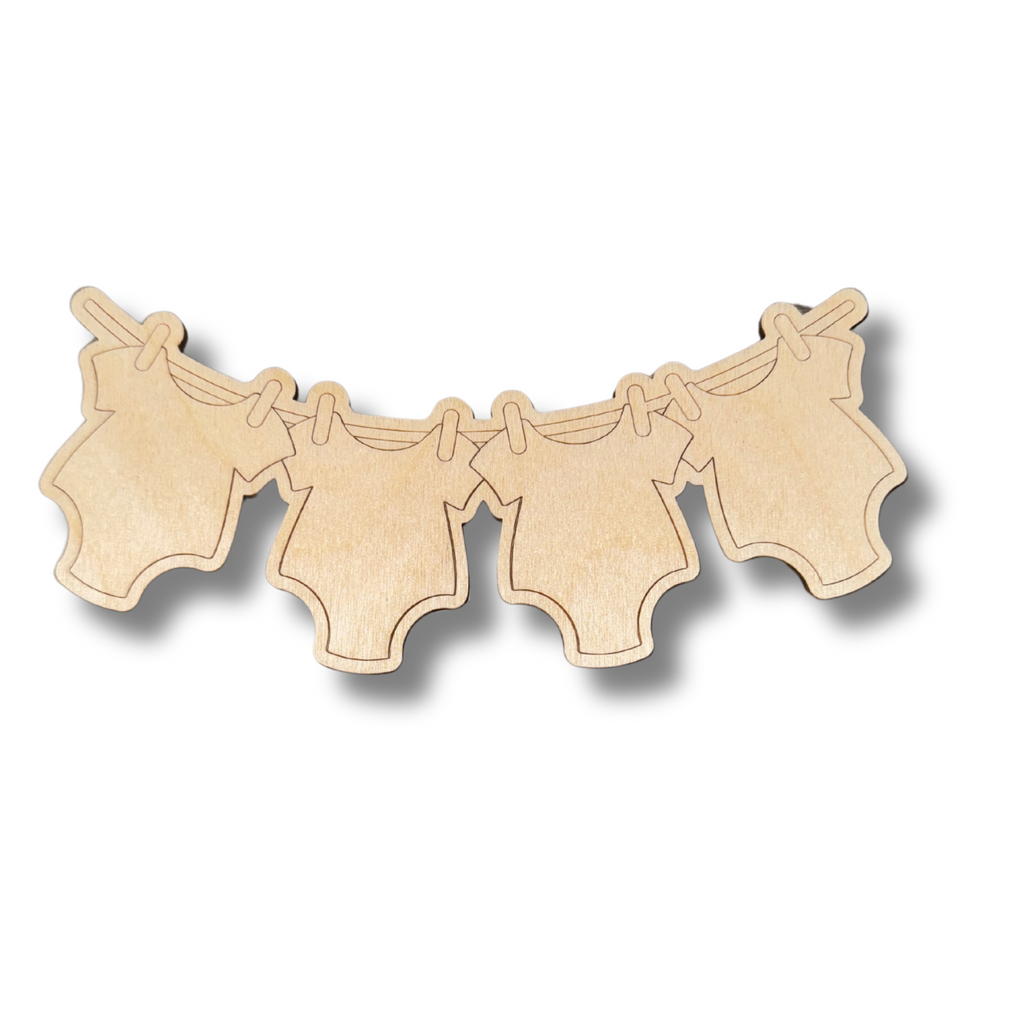 Unfinished Wood Etched Baby Hanging Onsie Shape | Paint By Line Crafts | up to 30" DIY