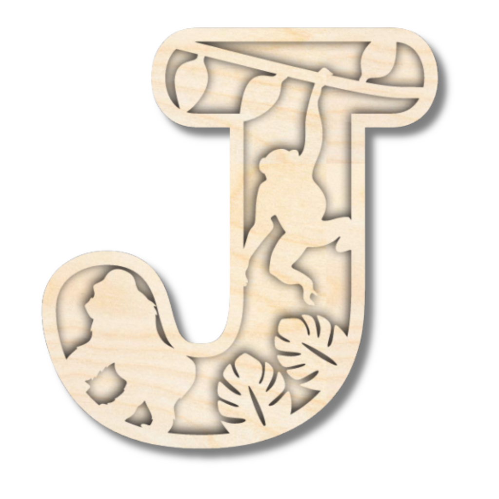 Unfinished Wood Layered Themed Letters | Jungle Animals | A-Z | 2 Piece | up to 24"