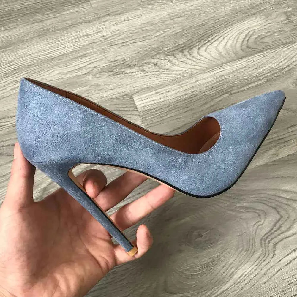 High Heel 12cm Blue Black Suede Women Pumps Super High Heels Sexy Pointed Toe Yellow Pink Satin Heels Womans Shoes 2025