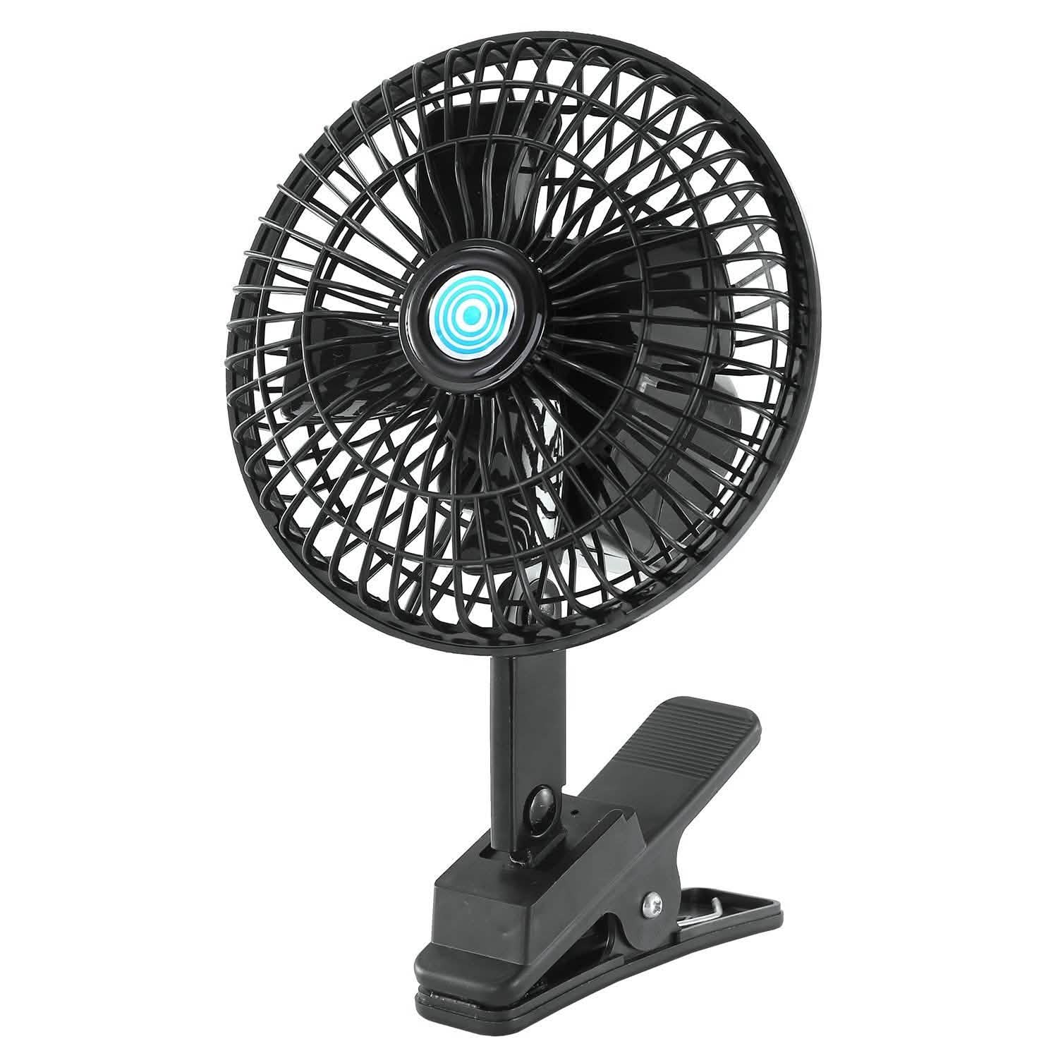 12V Car Fan Oscillating Clip on Cooling Fan with 2 Speeds 120° Rotation