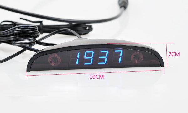 12V Car Interior 3 In 1 Car Clock Voltmeter Thermometer and Voltage Meter Monitor Touch Switch Blue Red Light Thermometers Voltmeter Gauge Electronic Clock LED Digital Display LCD Screen Clock