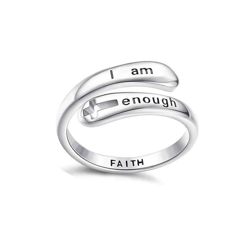 I am enough hollow cross ring with adjustable opening