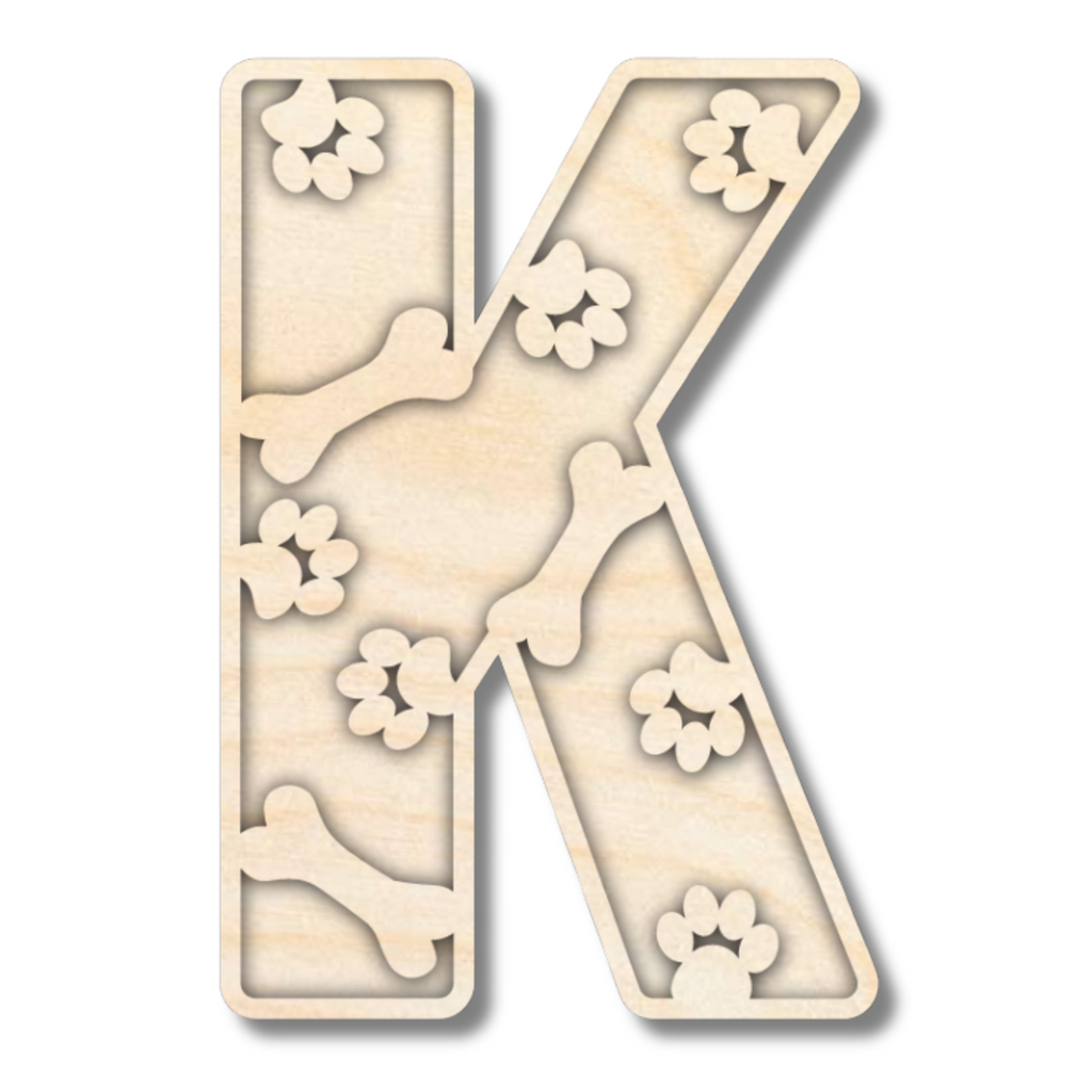 Unfinished Wood Layered Themed Letters | Paw Print | A-Z | 2 Piece | up to 24"