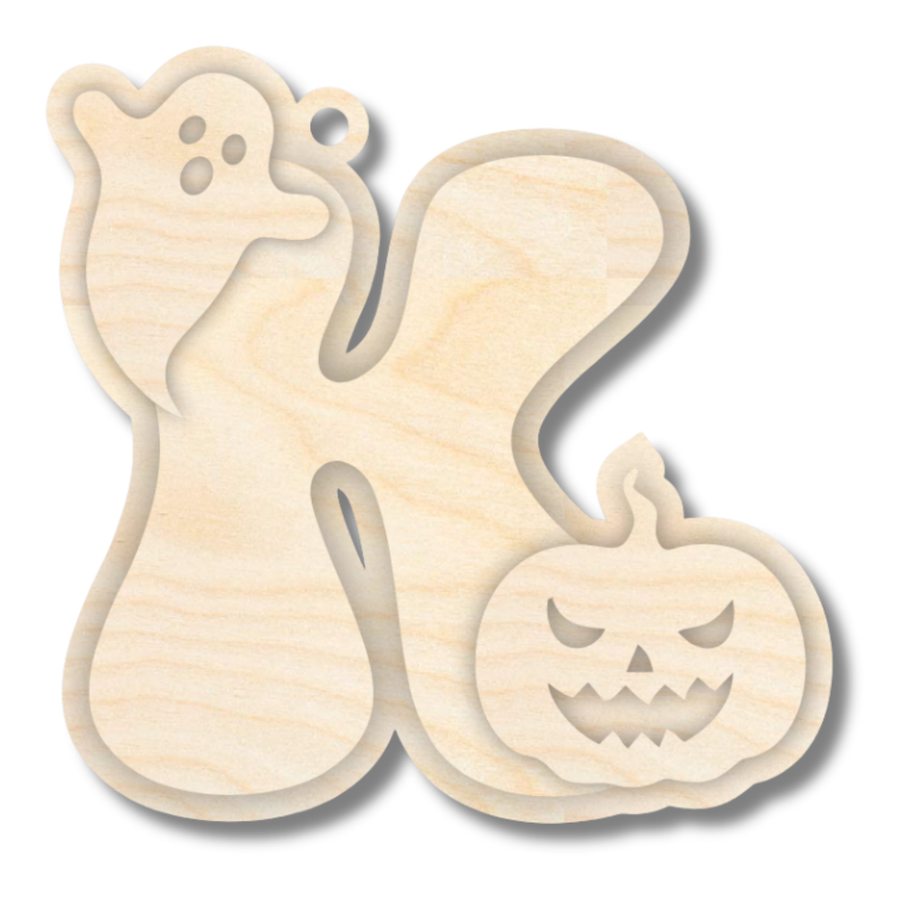 Unfinished Wood Layered Letter Halloween Ghost & Pumpkin Tags | A-Z | 4 Piece | 6" Tall | 1/8" Wood | Wood Craft DIY