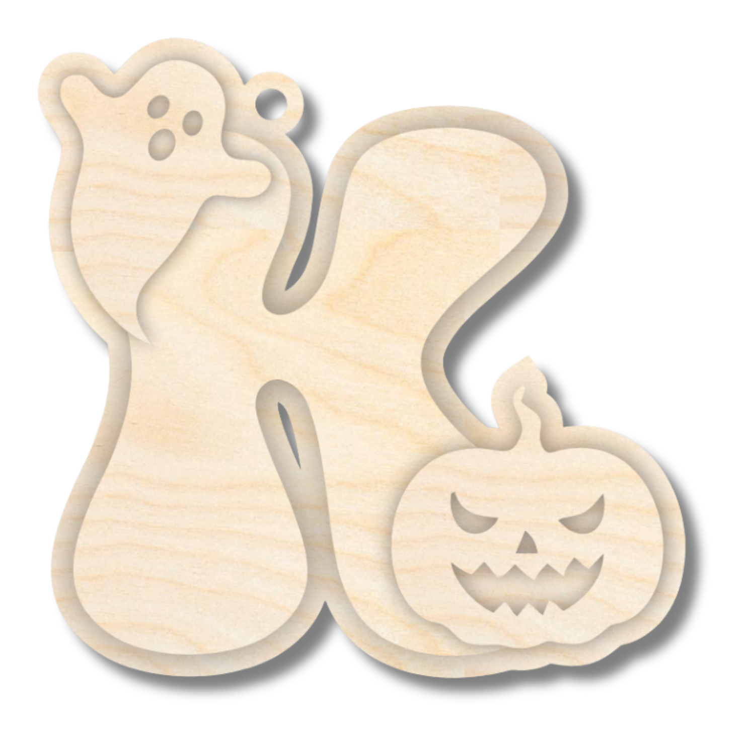 Unfinished Wood Layered Letter Halloween Ghost & Pumpkin Tags | A-Z | 4 Piece | 6" Tall | 1/8" Wood | Wood Craft DIY