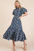 Natural Leaf Pattern Eyelet Lace Puff Sleeve Dress For Women – Elegant and Feminine Eyelet Lace Dress with Puff Sleeves