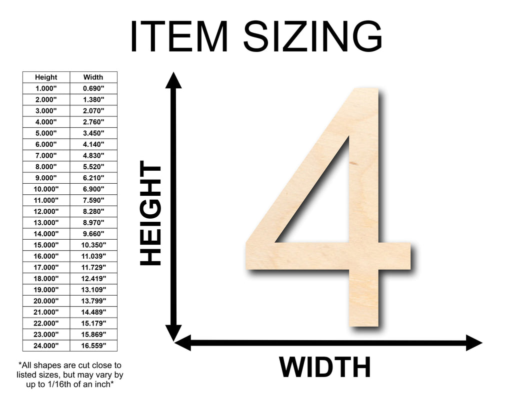 Unfinished Wood Arial Number 4 Shape - Craft - up to 46" DIY